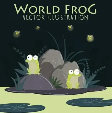 wildlife background stones frogs icons colored cartoon