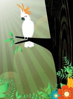 wildlife background white parrot icon sun rays decoration