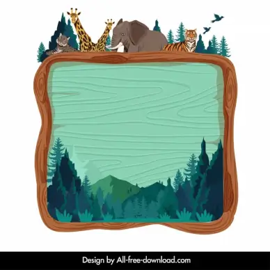 wildlife border template classical nature scene wild animals cartoon outline
