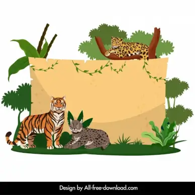 wildlife border template feline species jungle scene outline