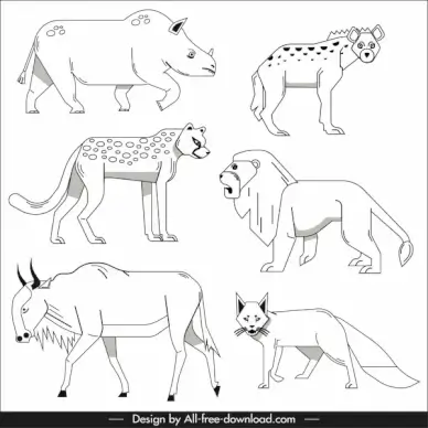 wildlife elements animals sketch black white handdrawn