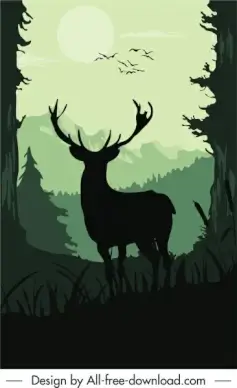 wildlife painting dark silhouette design reindeer sketch