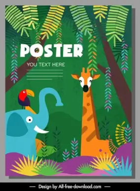 wildlife poster animals jungle sketch colorful flat design