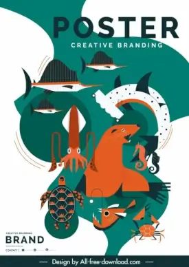 wildlife poster colored classical flat sketch