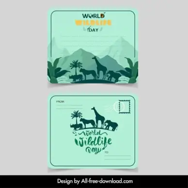 wildlife preservation cards collection animals silhouette mountain scene decor