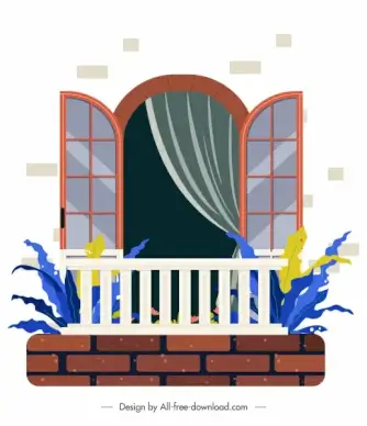 window balcony template elegant flat sketch