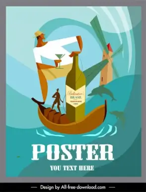 wine advertising banner sea elements sketch