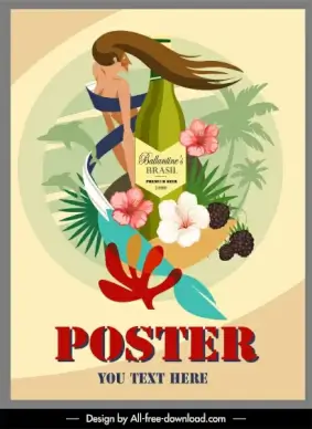 wine advertising poster lady tropical plants decor