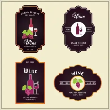 wine badges collection classical style dark design
