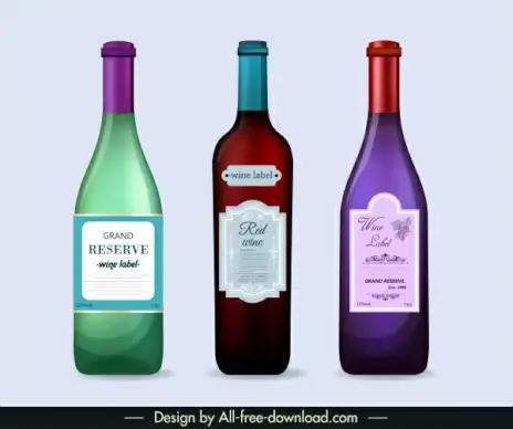 wine bottle icons elegant colored classic flat sketch