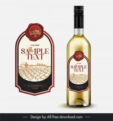 wine bottle packaging template grape field farm scene