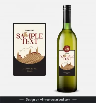 wine bottle packaging template grape field farm scene 