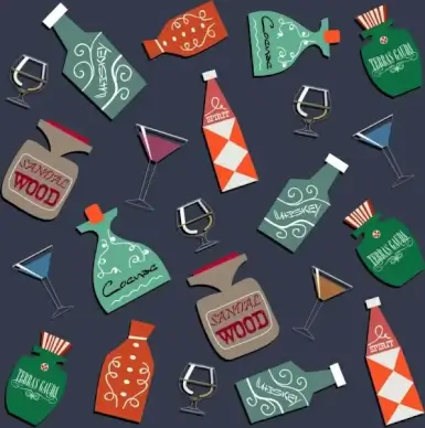 wine glasses bottles background repeating flat icons
