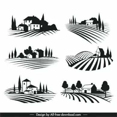 wine label decor elements black white scenery sketch