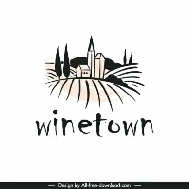 wine label design element classical handdrawn scenic sketch