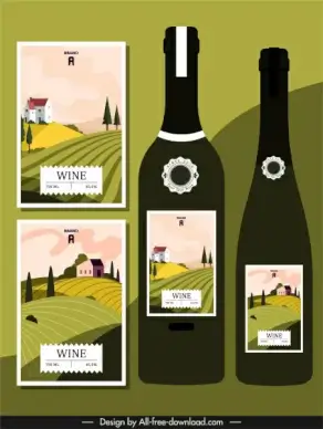 wine label templates field scenery decor