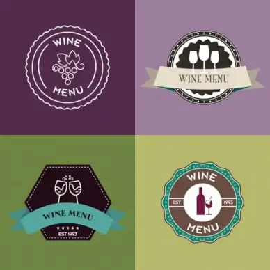 wine logo sets various circle styles flat decoration