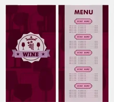 wine menu design violet vignette decoration