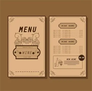 wine menu template traditional design on dark background