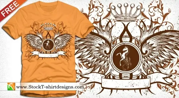 Winged Shield with Crown and Floral Free T-shirt Design 