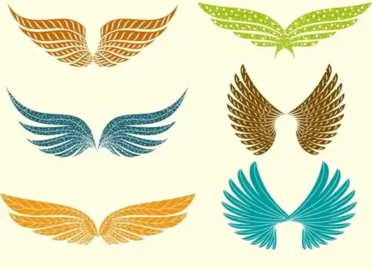 wings icons collection various bright colored decoration