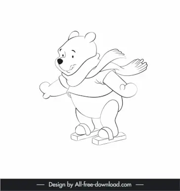 winnie the pooh icon cute black white bear handdrawn outline  
