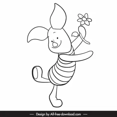 winnie the pooh piglet icon dynamic black white handdrawn cartoon sketch
