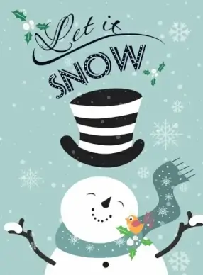 winter background snowman bird snowflakes icons calligraphic decor