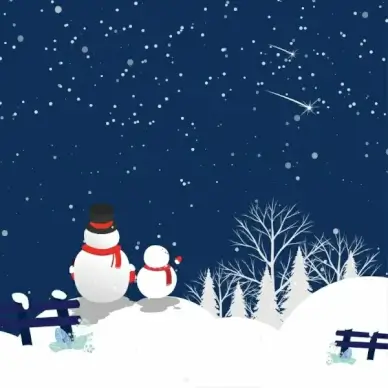 winter background sparkling night sky white snowman ornament