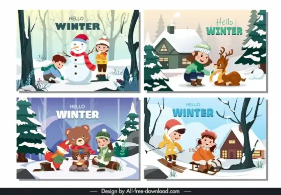 winter background templates collection cute cartoon 