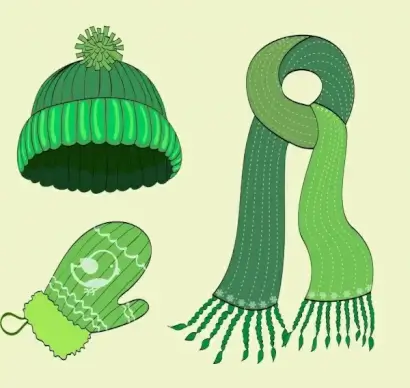 winter clothes design elements green woolen objects