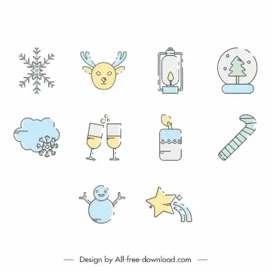 winter icons sets classic flat symbols outline 