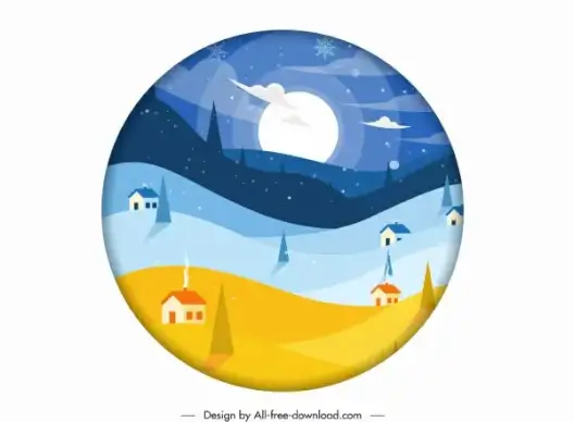 winter landscape background snowy village moonlight sketch