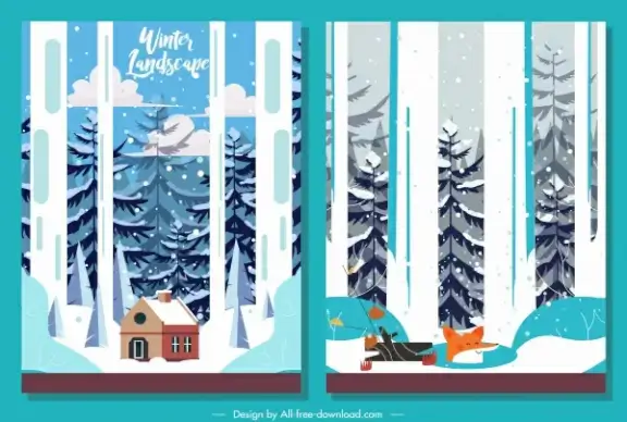 winter landscape backgrounds colorful classic snowfall fir trees