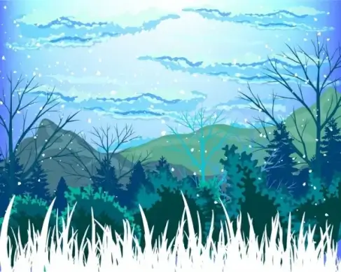 winter landscape drawing wild mountain decoration colorful design