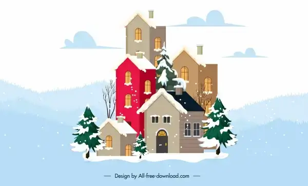 winter scene background snowy buildings sketch