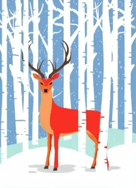 winter wildlife drawing red reindeer white trees icons