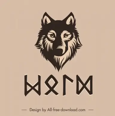 wolf logotype classical handdrawn outline 