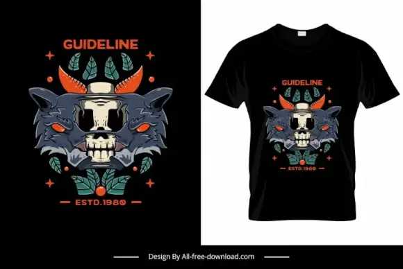 wolf with skull tshirt template classical symmetric design 