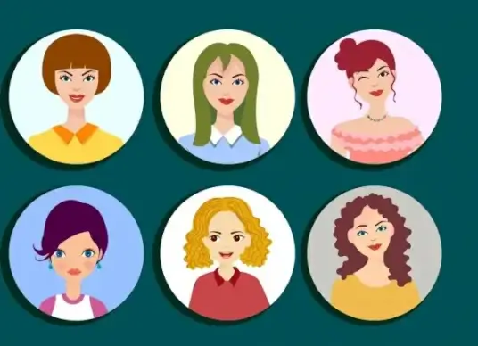 woman avatar icons cartoon characters circles isolation
