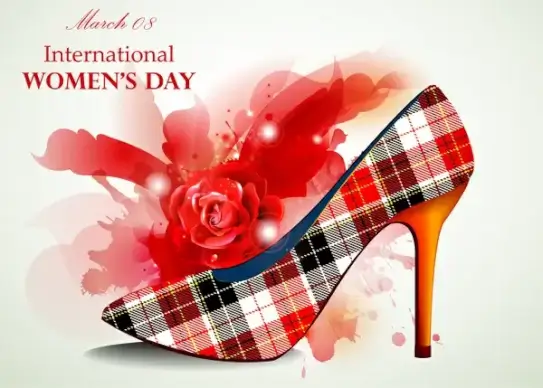 woman day card design with rose and shoe