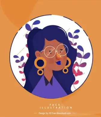 woman face icon cartoon character sketch circle isolation