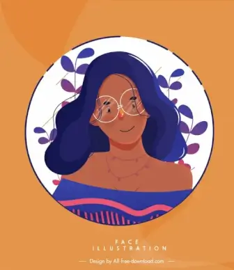 woman face icon colored cartoon sketch circle isolation