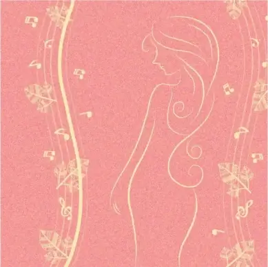 woman sketch background design flowers music notes decoration