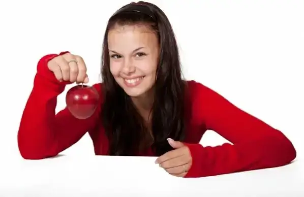 woman with red apple