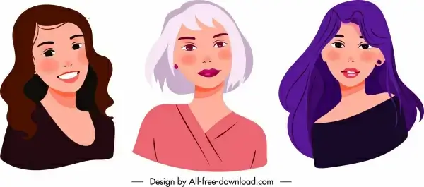 women avatar icons young ladies sketch cartoon characters