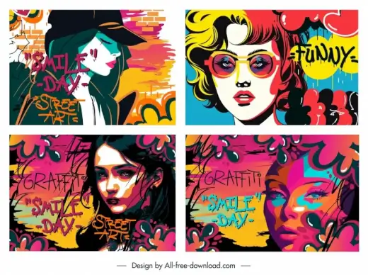women fashion painting collection flat classical graffiti street art 