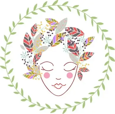 women portrait sketch design with decorative leaves