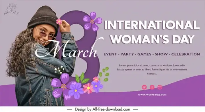 wonmens day banner template modern realistic violet decor