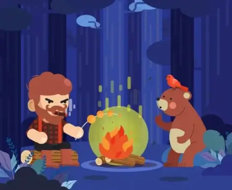 wood life painting lumberjack bear fire icons